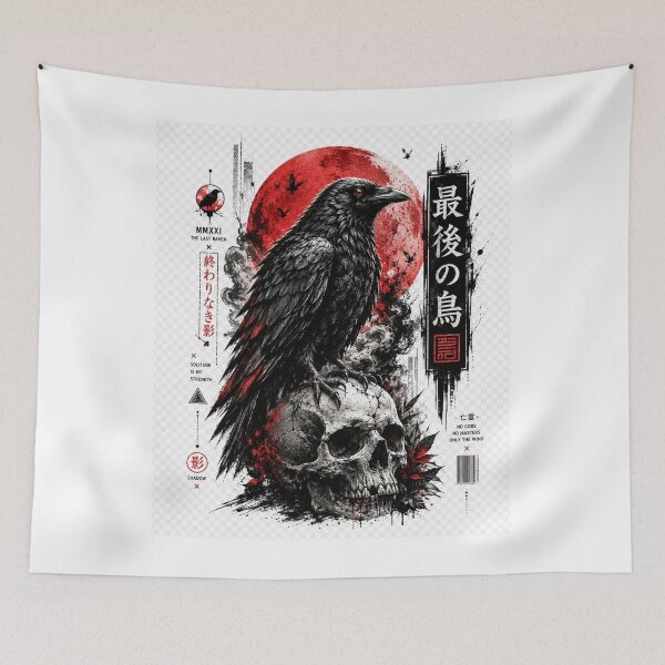 Item preview, The Last Raven | Japanese Gothic Streetwear | Dark Crow Skull Graphic T-Shirt designed and sold by TeeVibeHaus.
