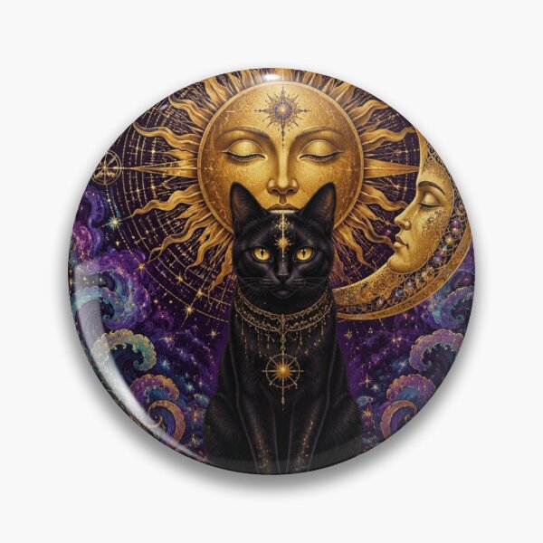 Item preview, Mystical Black Cat, Celestial Sun and Moon, Boho Art designed and sold by Natalia-Vlad.