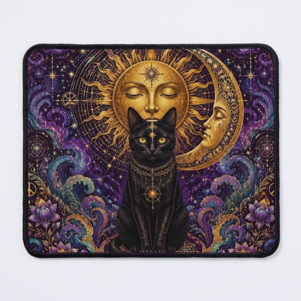 Item preview, Mystical Black Cat, Celestial Sun and Moon, Boho Art designed and sold by Natalia-Vlad.