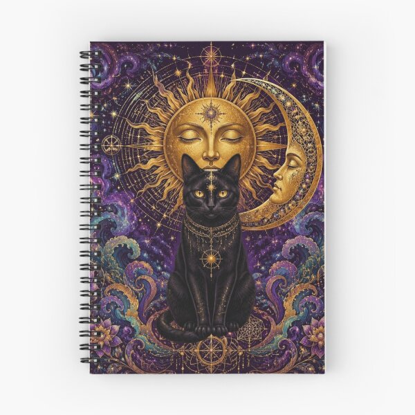 Item preview, Mystical Black Cat, Celestial Sun and Moon, Boho Art designed and sold by Natalia-Vlad.