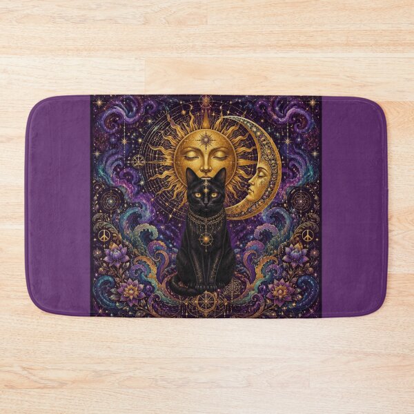 Item preview, Mystical Black Cat, Celestial Sun and Moon, Boho Art designed and sold by Natalia-Vlad.