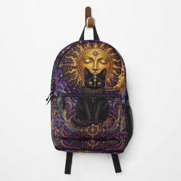 Item preview, Mystical Black Cat, Celestial Sun and Moon, Boho Art designed and sold by Natalia-Vlad.