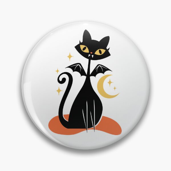 Item preview, Vintage retro MCM Mid Century modern cute black kitty cat vampire bat with bat wings and fangs designed and sold by Jdawnink.