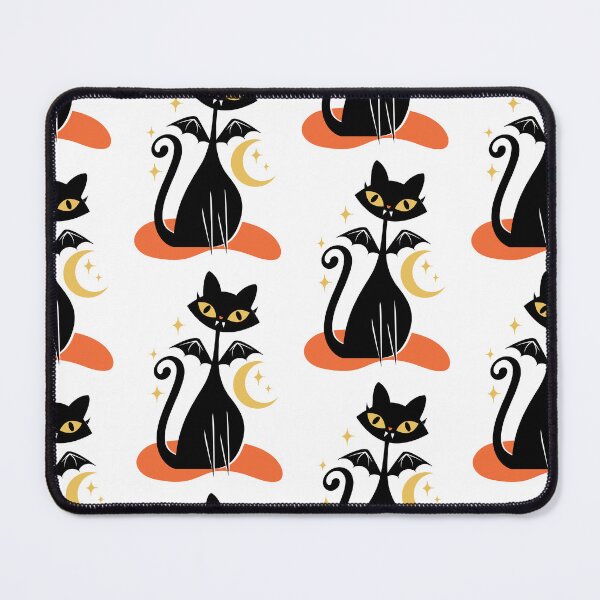 Item preview, Vintage retro MCM Mid Century modern cute black kitty cat vampire bat with bat wings and fangs designed and sold by Jdawnink.