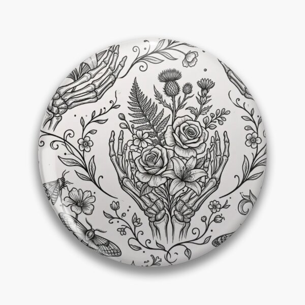 Item preview, Gothic Skeleton Botanical Memento Mori Vintage Line Repeat designed and sold by StickyGuys.