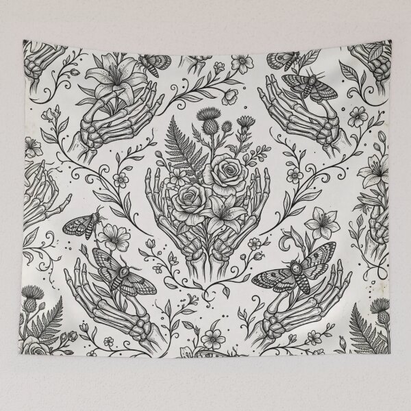 Item preview, Gothic Skeleton Botanical Memento Mori Vintage Line Repeat designed and sold by StickyGuys.