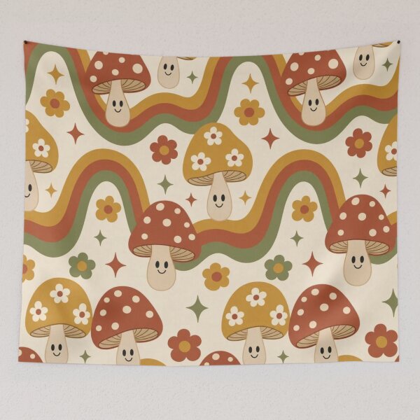 Item preview, Groovy 70s Retro Mushroom Rainbow Trippy Repeat designed and sold by StickyGuys.
