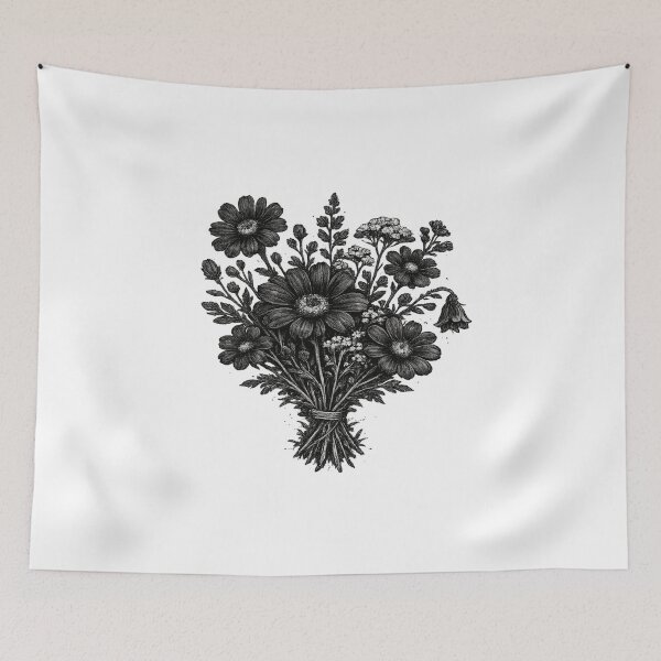 Item preview, Vintage wildflowers linocut botanical floral art designed and sold by HandicraftArt.