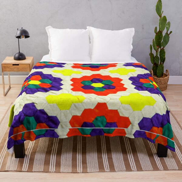 Item preview, Colorful Hexagon Quilt Pattern | Handmade Fabric Art Print | Patchwork Design Poster designed and sold by DigitalChickHub.