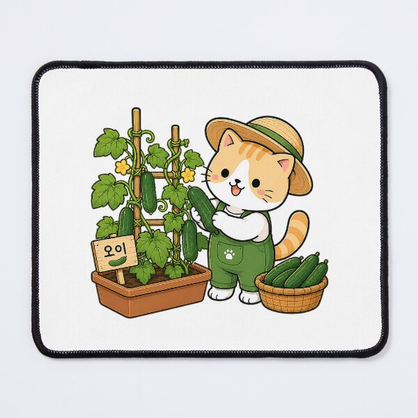Item preview, Cute Cucumber Farmer Cat Kawaii Vegetable Gardening Kitty Illustration designed and sold by NoopnyangStudio.