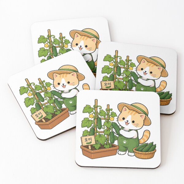Item preview, Cute Cucumber Farmer Cat Kawaii Vegetable Gardening Kitty Illustration designed and sold by NoopnyangStudio.