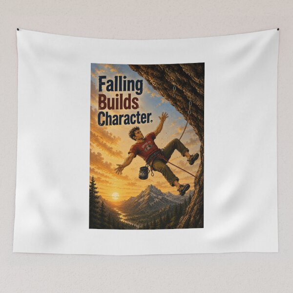 Item preview, Falling Builds Character - Rock Climber - portrait designed and sold by AcornAndPebble.