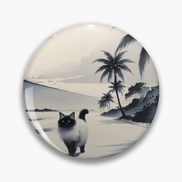 Item preview, Peaceful Beach Cat in Sumi-E Style | Quiet Coastal Stroll designed and sold by LEO'S CREATURE　れおずくりーちゃー.
