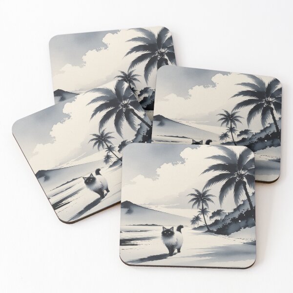 Item preview, Peaceful Beach Cat in Sumi-E Style | Quiet Coastal Stroll designed and sold by LEO'S CREATURE　れおずくりーちゃー.