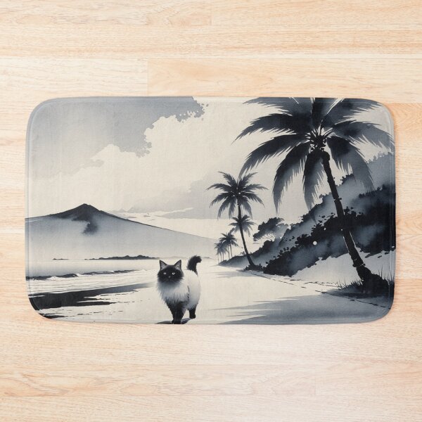 Item preview, Peaceful Beach Cat in Sumi-E Style | Quiet Coastal Stroll designed and sold by LEO'S CREATURE　れおずくりーちゃー.