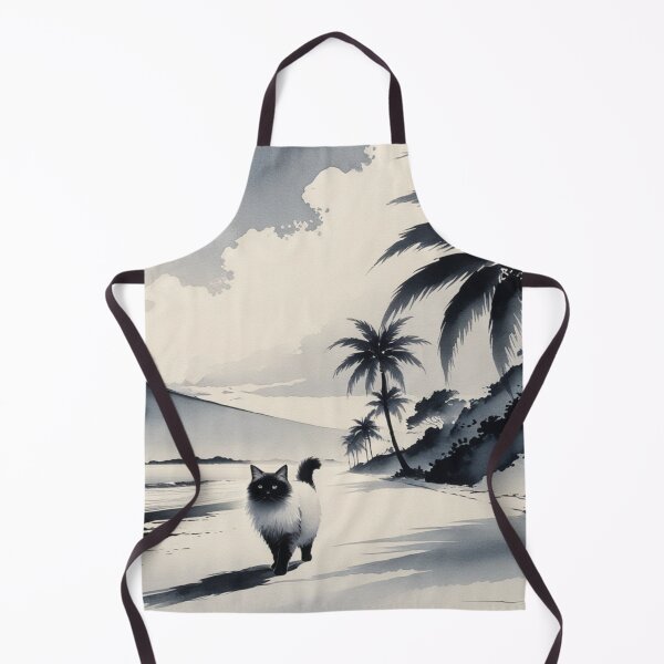 Item preview, Peaceful Beach Cat in Sumi-E Style | Quiet Coastal Stroll designed and sold by LEO'S CREATURE れおずくりーちゃー.
