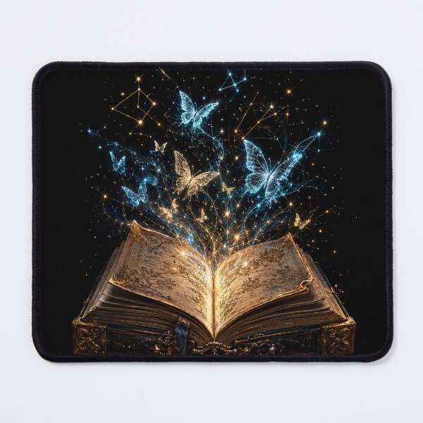 Item preview, Magical Grimoire Open Book Celestial Gold Blue Butterflies Astronomy Art designed and sold by BartArtPhoto.
