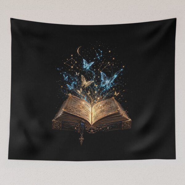 Item preview, Magical Grimoire Open Book Celestial Gold Blue Butterflies Astronomy Art designed and sold by BartArtPhoto.