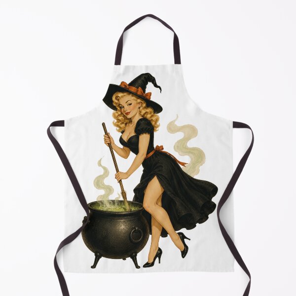 Item preview, Blonde Pin-Up Witch at Cauldron | Vintage Halloween Witch | Retro Witch Illustration designed and sold by Rewind Society.