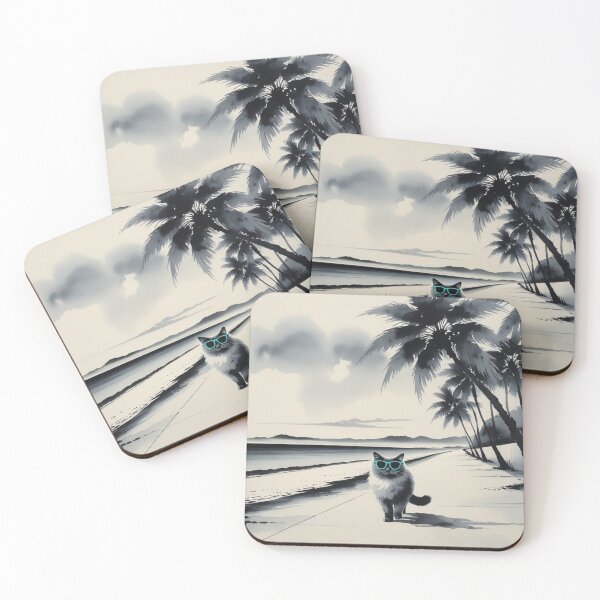 Item preview, Cool Beach Cat in Sumi-E Style | Tropical Coastal Walk designed and sold by LEO'S CREATURE　れおずくりーちゃー.