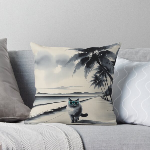 Item preview, Cool Beach Cat in Sumi-E Style | Tropical Coastal Walk designed and sold by LEO'S CREATURE　れおずくりーちゃー.