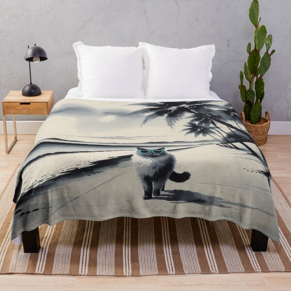 Item preview, Cool Beach Cat in Sumi-E Style | Tropical Coastal Walk designed and sold by LEO'S CREATURE れおずくりーちゃー.