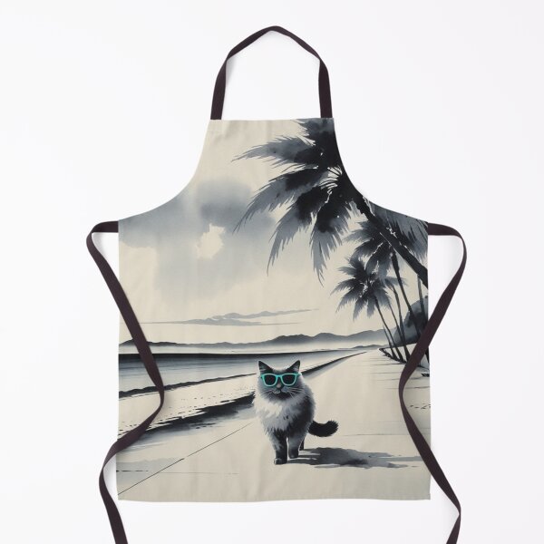 Item preview, Cool Beach Cat in Sumi-E Style | Tropical Coastal Walk designed and sold by LEO'S CREATURE れおずくりーちゃー.