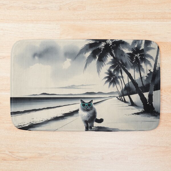 Item preview, Cool Beach Cat in Sumi-E Style | Tropical Coastal Walk designed and sold by LEO'S CREATURE　れおずくりーちゃー.