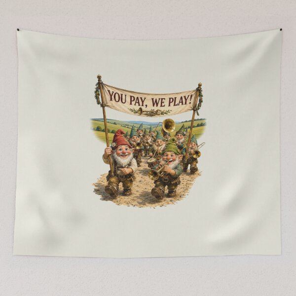 Item preview, You Pay, We Play! Funny Gnome Brass Band Parade Vintage T-Shirt designed and sold by Alpine-Ink.