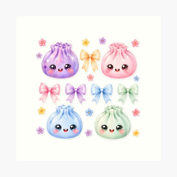 Item preview, Pastel Kawaii Squishy Dumplings with Bows Flowers coquette designed and sold by EmeraldeaArt.
