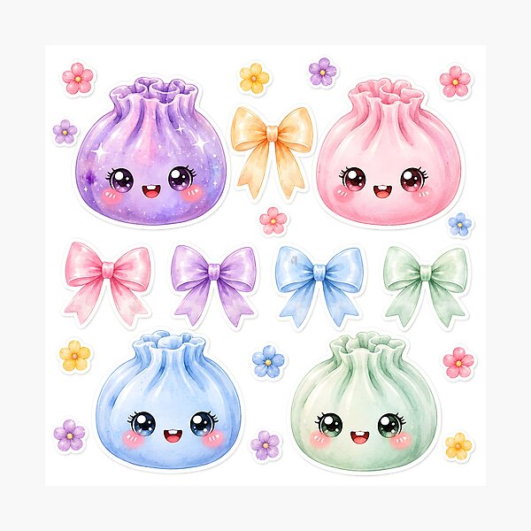 Item preview, Pastel Kawaii Squishy Dumplings with Bows Flowers coquette designed and sold by EmeraldeaArt.