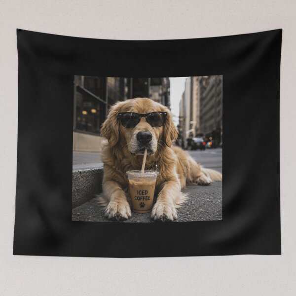 Item preview, Golden Retriever Drinking Iced Coffee designed and sold by 76Valeria.