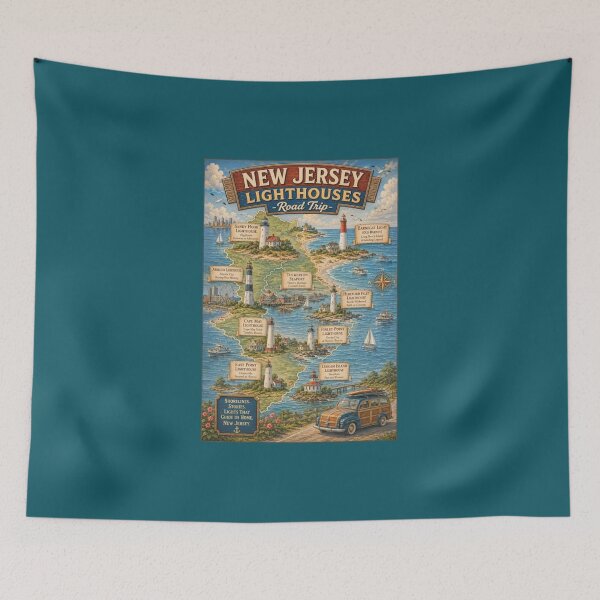 Item preview, New Jersey Lighthouses Road Trip Poster designed and sold by Halifaxartguy.