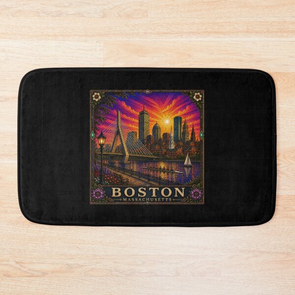 Item preview, Boston Stained Glass Travel Poster | Vintage Massachusetts Wall Art designed and sold by Swanny's Custom T-shirt and Gift Designs.