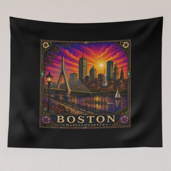 Item preview, Boston Stained Glass Travel Poster | Vintage Massachusetts Wall Art designed and sold by Swanny's Custom T-shirt and Gift Designs.