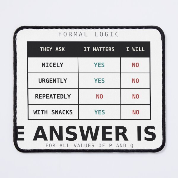 Item preview, The Answer Is No Truth Table Funny Logic Math Nerd Geeky Design designed and sold by deadpansupplyco.
