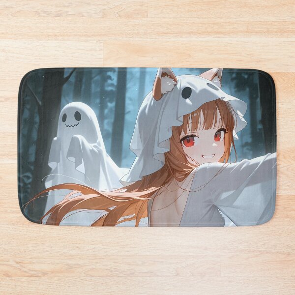 Aperçu de l'œuvre Holo Spice et Wolf Fantôme à capuche dans une forêt nocturne au clair de lune créée et vendue par SolenneAzur.
