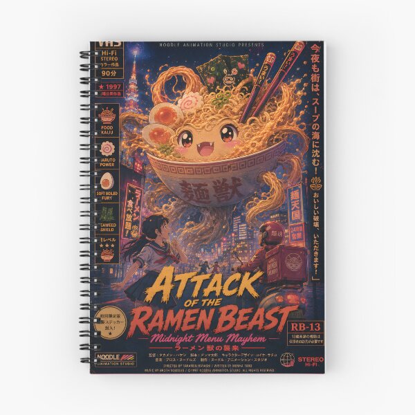 Item preview, Attack of the Ramen Beast — Retro Anime Movie Poster designed and sold by Feral Frame Studios.