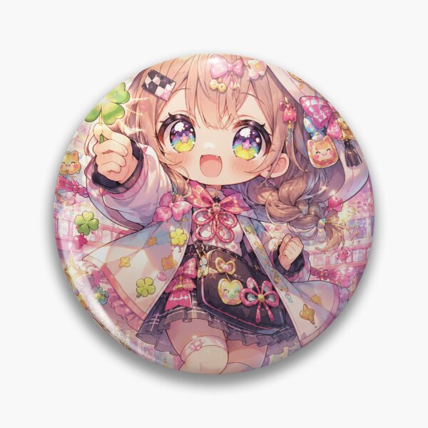Item preview, Kawaii Lucky Girl Anime Art - Four Leaf Clover and Cat Charm Aesthetic designed and sold by Japan-kanji-ya.