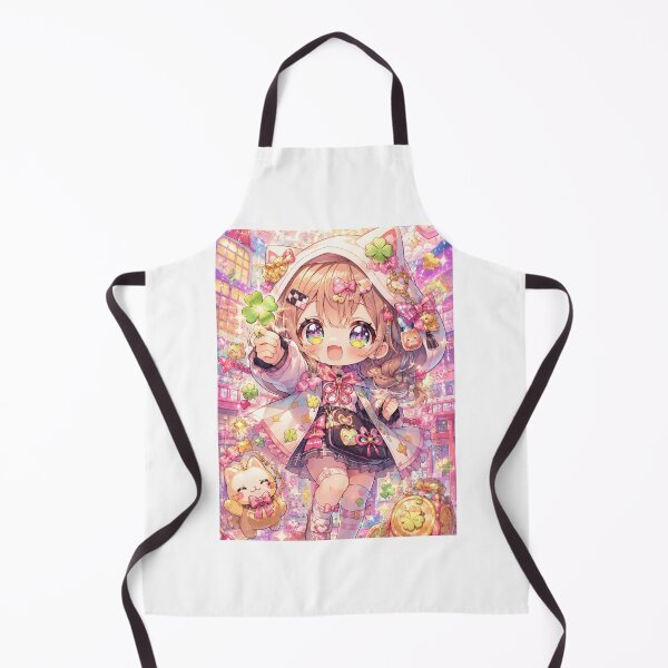 Item preview, Kawaii Lucky Girl Anime Art - Four Leaf Clover and Cat Charm Aesthetic designed and sold by Japan-kanji-ya.