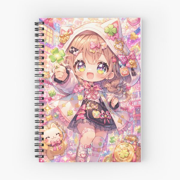 Item preview, Kawaii Lucky Girl Anime Art - Four Leaf Clover and Cat Charm Aesthetic designed and sold by Japan-kanji-ya.