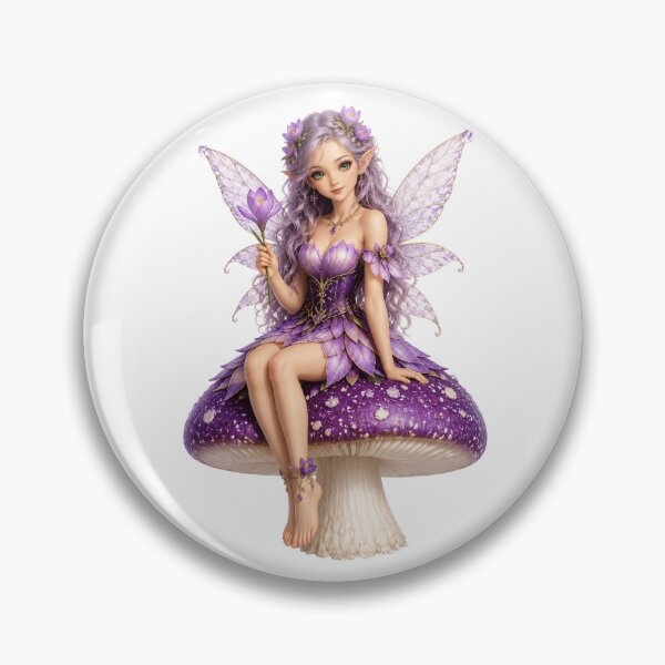 Item preview, Crocus Fairy Sitting on Purple Mushroom Enchanted Spring Flower Fairy Lavender Fantasy Elf Magical Botanical Art designed and sold by RoPrincess.