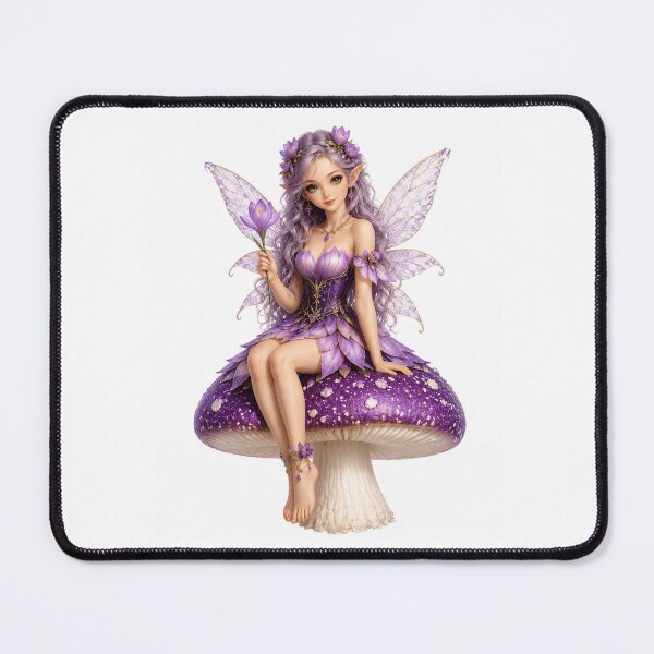 Item preview, Crocus Fairy Sitting on Purple Mushroom Enchanted Spring Flower Fairy Lavender Fantasy Elf Magical Botanical Art designed and sold by RoPrincess.