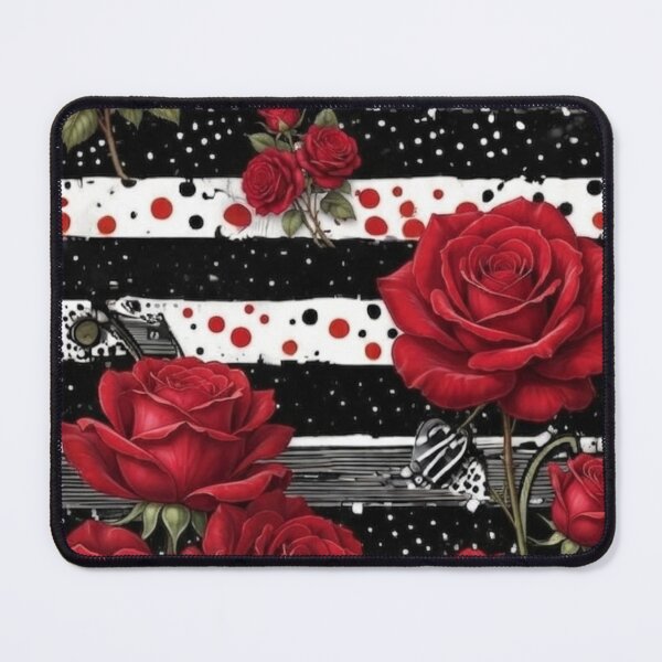 Item preview, Red Roses Pattern: Elegant Black and White Floral Aesthetic designed and sold by Golden Threads Studio.