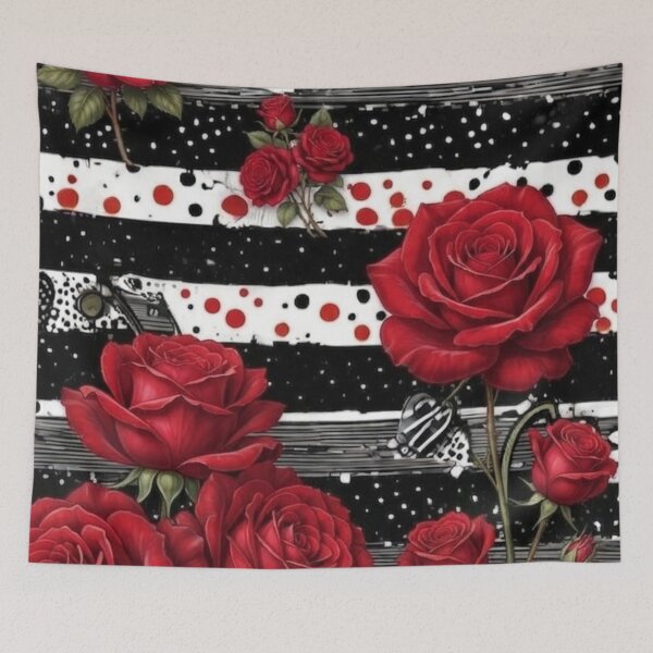 Item preview, Red Roses Pattern: Elegant Black and White Floral Aesthetic designed and sold by Golden Threads Studio.