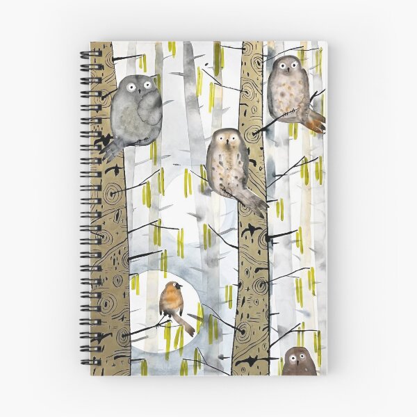 Item preview, Owls in Birch Forest designed and sold by FeatherTaleInk.