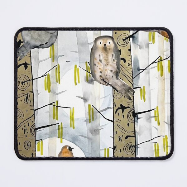 Item preview, Owls in Birch Forest designed and sold by FeatherTaleInk.