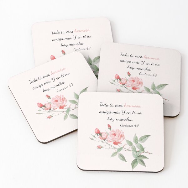Item preview, Spanish Bible Verse Cantares 4:7 Vintage Pink Rose Poster designed and sold by bible-prints.