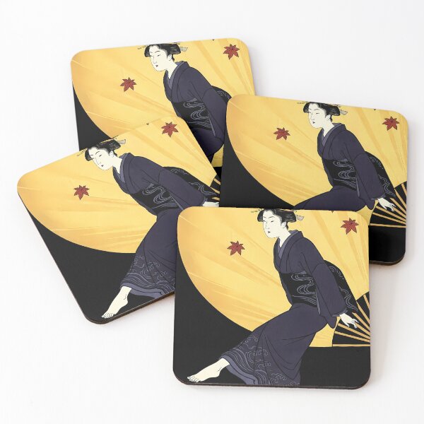 Item preview, Elegant Japanese Geisha Dancing with Autumn Leaves and Gold Fan designed and sold by TokyoUkiyoHouse.