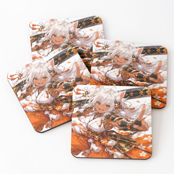 Item preview, Anime Cat Samurai Warrior in Orange and Gold designed and sold by Japan-kanji-ya.